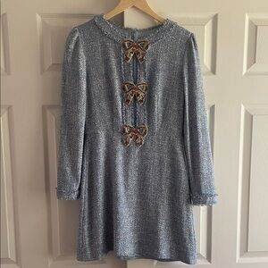 Saloni Blue Dress with Bow Accents